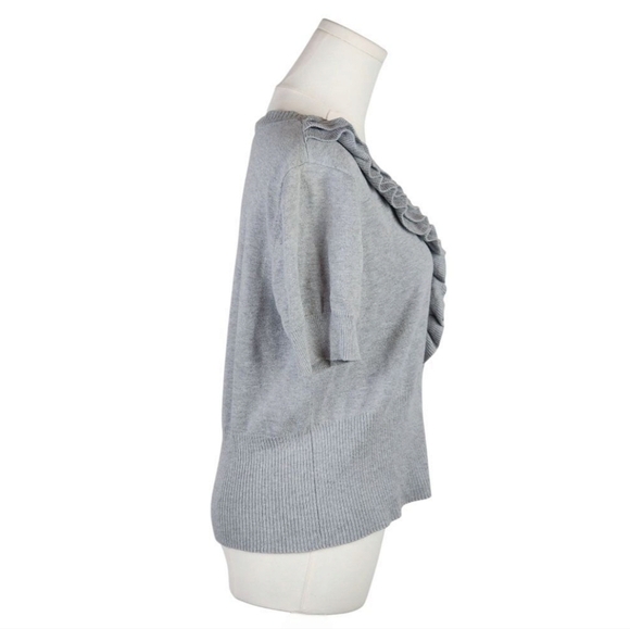 Worthington Gray Ruffle Front Cardigan Sweater Size Large Short Sleeve - Picture 3 of 6